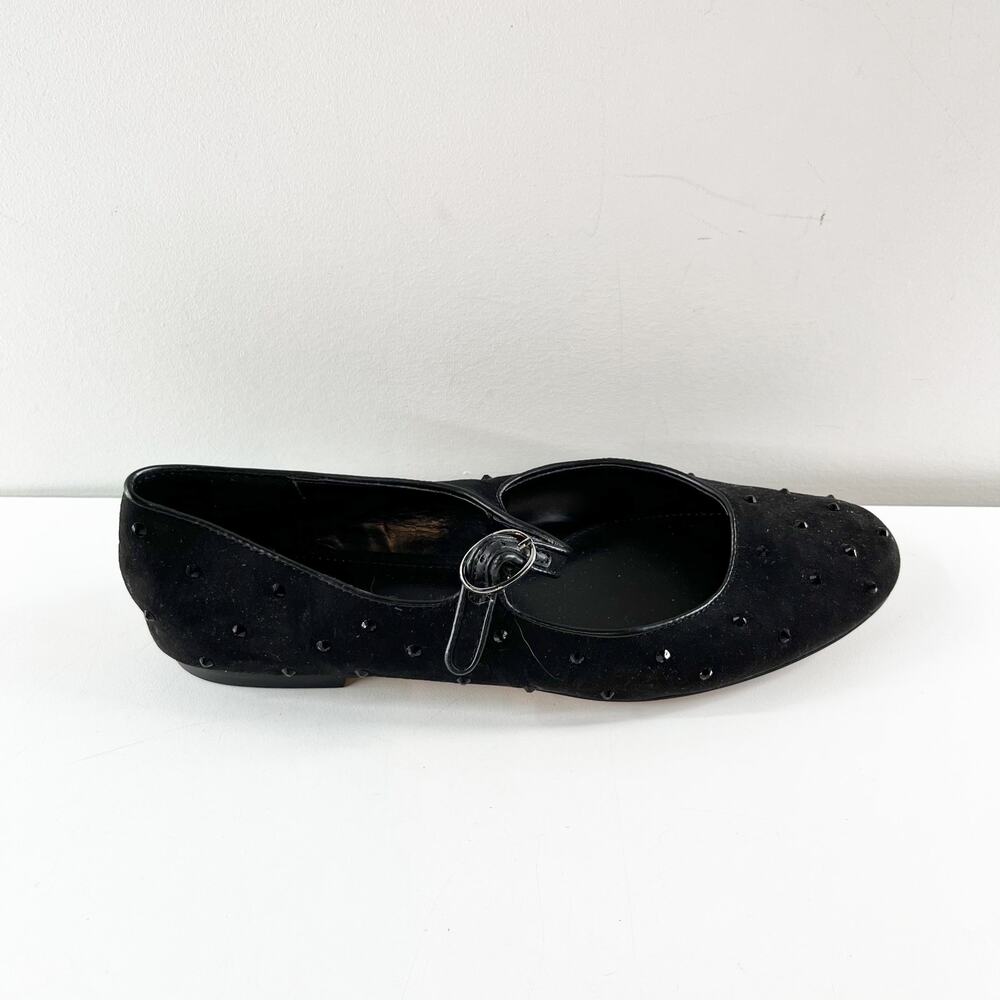 J. Crew Rhinestone Studded Mesh Mary Jane Ballet Flats Black 9